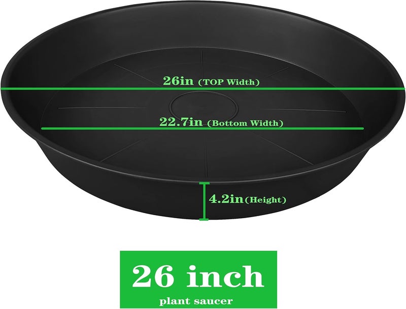 Bleuhome 3 Pack of 25 26 inch Plant Saucer (22.7 Inch Base), 4.2" Depth, Large Deep Heavy Duty Plastic Flower Planter Water Trays for Indoors Outdoor, Plant Potted Bowl, Plant Drip Trays (26", Black) - Image 2